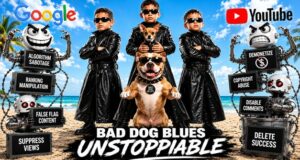Bad Dog Blues Boon Brothers viral dog blues video thumbnail with mafia dogs and leather trench coats Title